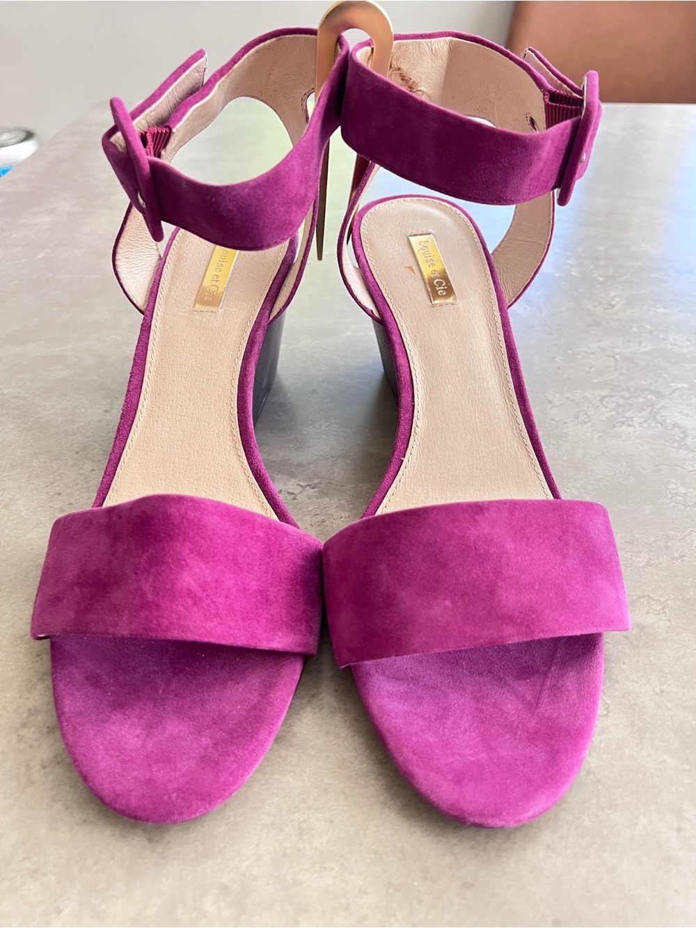 Louise et Cie Magenta Suede Wedge Sandals with Ankle Strap